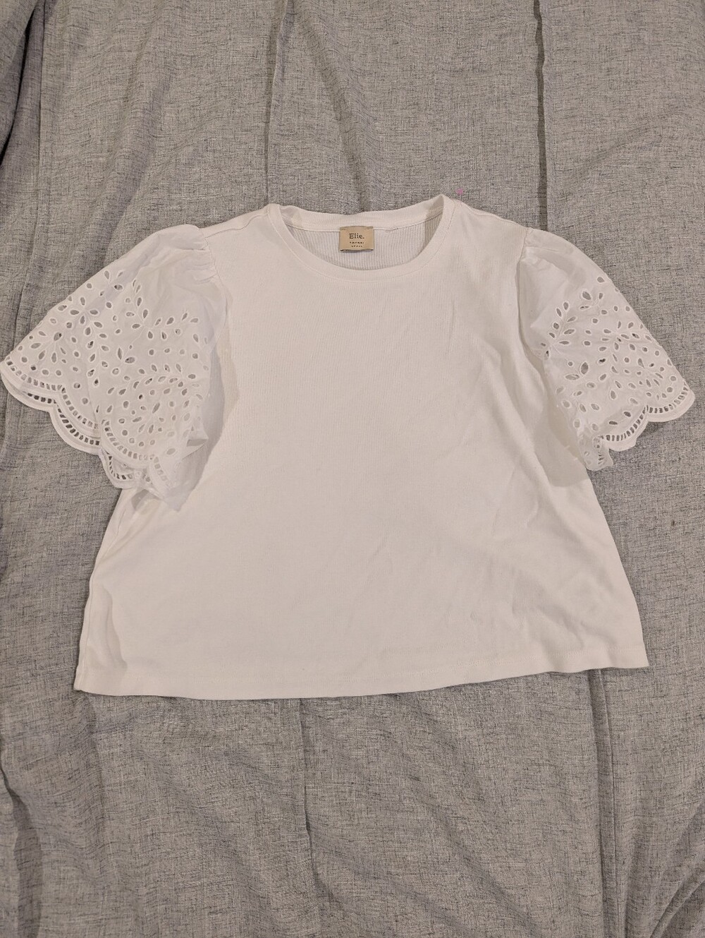 Elie Tahari White Eyelet Puff-Sleeve Tee